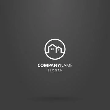 Line art logo of two private houses in a round frame Stock Illustration