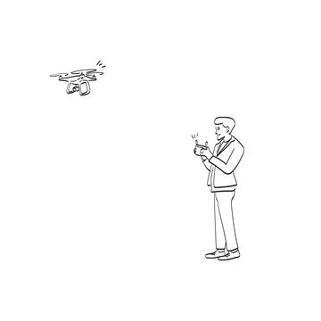 Line art man using drone illustration vector isolated on white background Stock Illustration