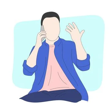 Line art man using smartphone with hand gesture illustration vector Stock Illustration