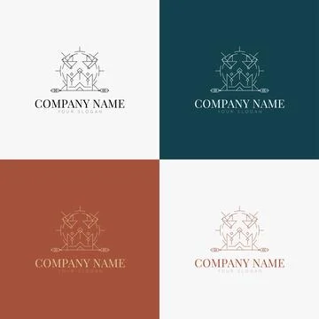 Line art minimal multipurpose logo template retro Stock Illustration