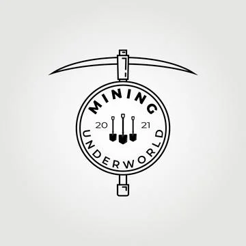 Line art mining logo vector illustration design , pickaxe mining logo Stock Illustration