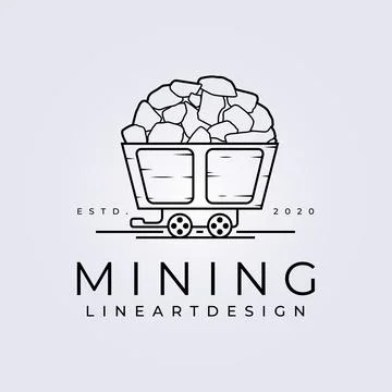 Line art mining train simple logo vector illustration design Stock Illustration
