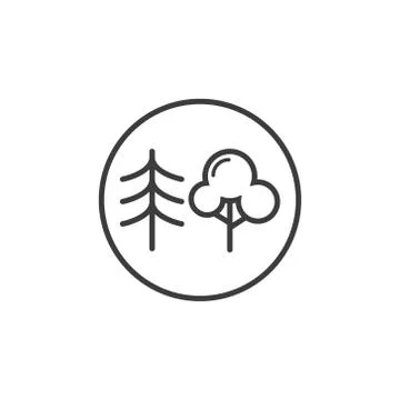Line art mixed trees forest icon in the round frame Illustrazione stock