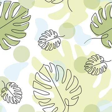 Line art Monstera seamless pattern.  Stock Illustration