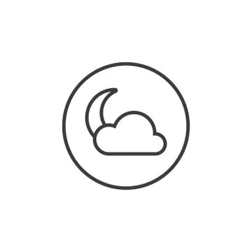 Line art moon icon with a cloud in a round frame Illustrazione stock