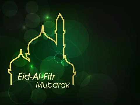 Line Art Mosque on Bokeh Light Effect Green Background for Muslim Festival .. Stock Illustration