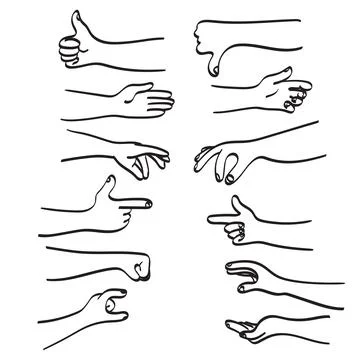 Line art multiple hand gestures illustration vector hand drawn isolated Stock Illustration