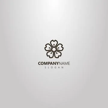 Line art outline logo of five-leaf cherry flower Stock Illustration