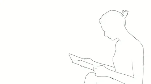 Line Art Person Reading Tablet Sketch Animation Vidéo 340253943