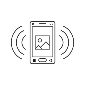 Line art ringing smartphone icon with a sign of a picture sign and signal waves Illustrazione stock