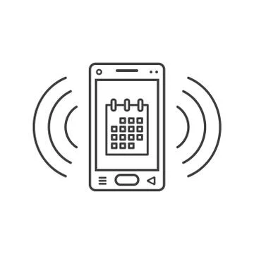Line art ringing smartphone icon with calendar symbol and signal waves Stock Illustration