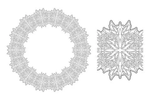 Line art with round pattern and paint brush Stock Illustration