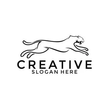 Line Art Run Jaguar Leopard Puma Lion Panther Cheetah Tiger logo design, Wi.. Stock Illustration