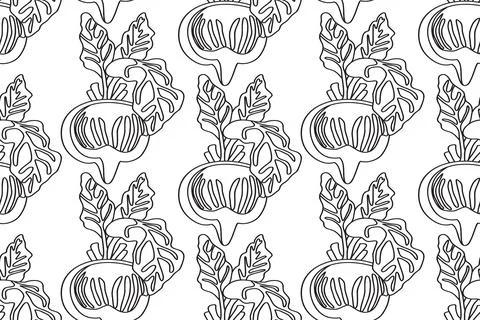 Line art seamless pattern with beets plants vector illustration. Hand drawn.. Stock Illustration