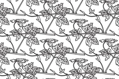 Line art seamless pattern with botanical grapevine vector illustration. Bla.. Illustrazione stock