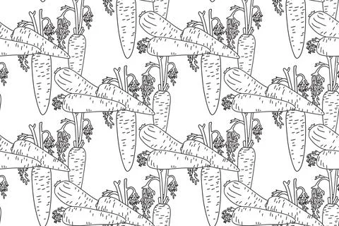 Line art seamless pattern with carrots plants vector illustration. Hand dra.. Stock Illustration