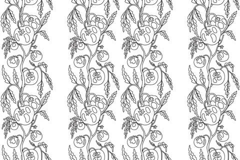 Line art seamless pattern with growing tomatoes vector illustration. Hand d.. Stock Illustration