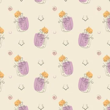 Line Art Seamless Pattern Happy Birthday Cake Illustrazione stock