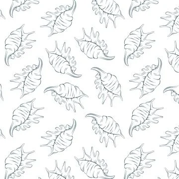 Line art seamless pattern with seashells. Hand drawn undersea style. Seamless Stock Illustration