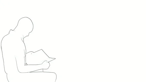 Line Art Seated Person Using Tablet Animation Stock Footage 340253931