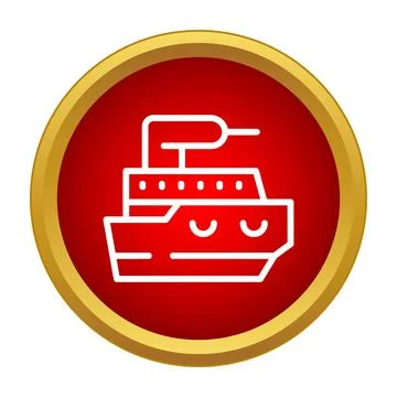 Line art ship icon inside a gold framed red circle Stock Illustration