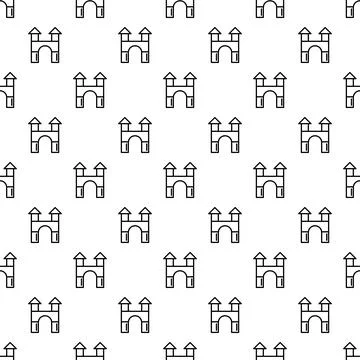Line art simple castles repeating across a white background Stock Illustration