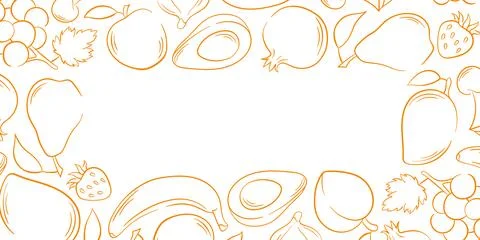 Line art style fruit border illustration with apple, banana, pear, avocado 스톡 일러스트