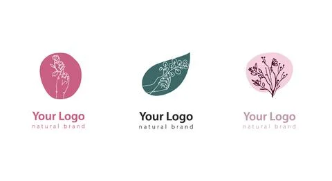 Line art style logos. Vector gentle trendy icons for beauty salon or eco brand Stock Illustration
