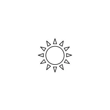 Line art sun icon with rays with black and white Stock Illustration