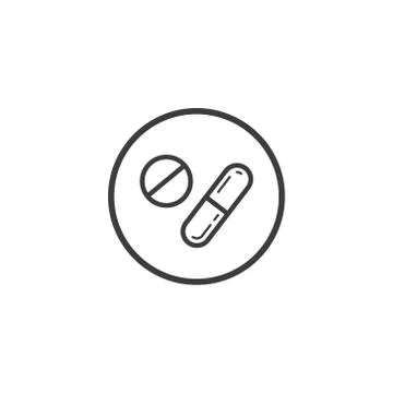 Line art tablet and capsule icon in the round frame Иллюстрация