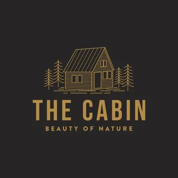 Line art tiny house, hut, cottage, cabin logo icon vector on white background Stock Illustration