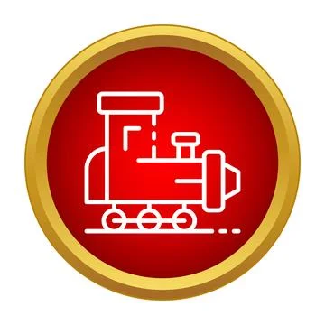 Line art train icon on a red background with a golden frame Illustrazione stock