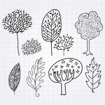 Line art of tree doodle style Stock Illustration