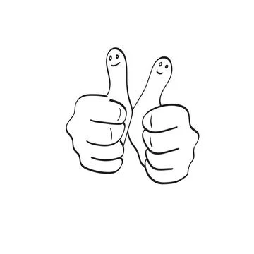 Line art two thumbs up with smiling face illustration vector hand drawn Stock Illustration