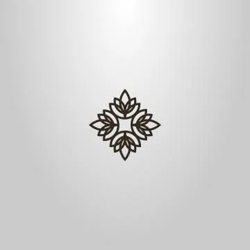 Line art vector cross-shaped sign of a flower or plant Stock Illustration