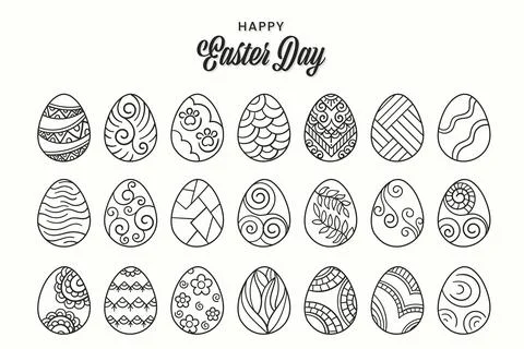 Line art vector Easter eggs icons set doodle style. Illustrazione stock