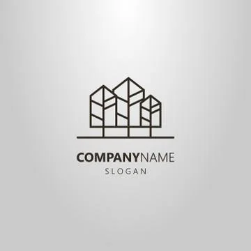 Line art vector geometric logo of three trees in the form of buildings Illustrazione stock