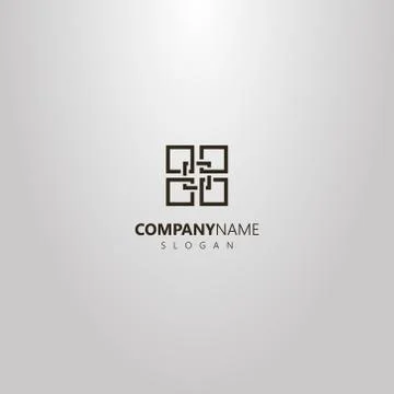 Line art vector geometric logo of five interlaced quadrangles Stock-Illustration
