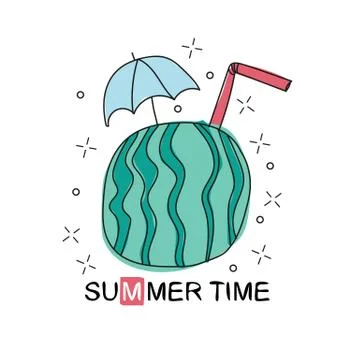 Line art vector hand drawn doodle cartoon set of summer time season objects Illustrazione stock