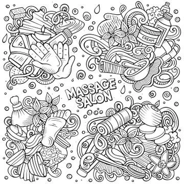 Line art vector hand drawn doodles cartoon set of Massage combinations Stock Illustration