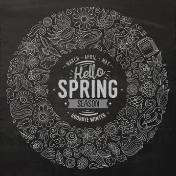Line art vector hand drawn set of Spring cartoon doodle objects Stock Illustration
