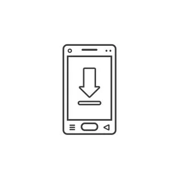  line art vector icon of a smartphone with a download arrow sign Stock Illustration