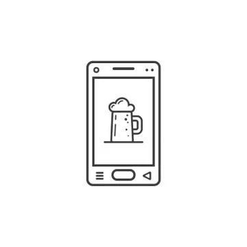  line art vector icon of a smartphone with a glass of beer Stock Illustration