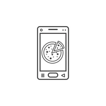 Line art vector icon of smartphone with pizza on screen Stock-Illustration