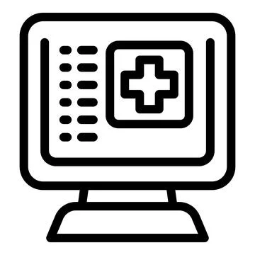 Line art vector illustration of a computer monitor with a health cross sign イラスト素材