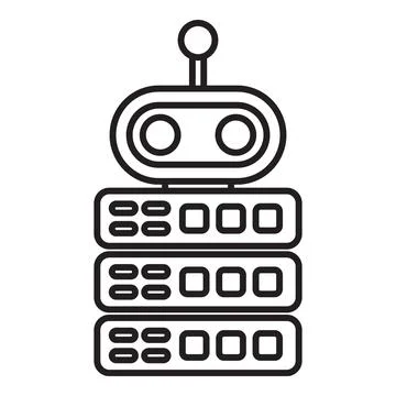 Line art vector illustration of a robot managing a stack of data servers, sym Stock Illustration