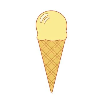 Line art vector illustration of waffle cone with ball of ice cream or gelato  Stock Illustration