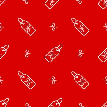 Line art vector seamless pattern with white discount percent tag icon and per Stock Illustration