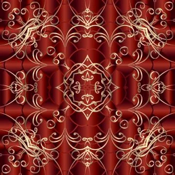 Line art vector seamless pattern.  Floral luxury background. Repeat dark red  Stock Illustration