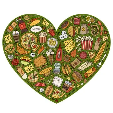 Line art vector set of Fast Food items イラスト素材